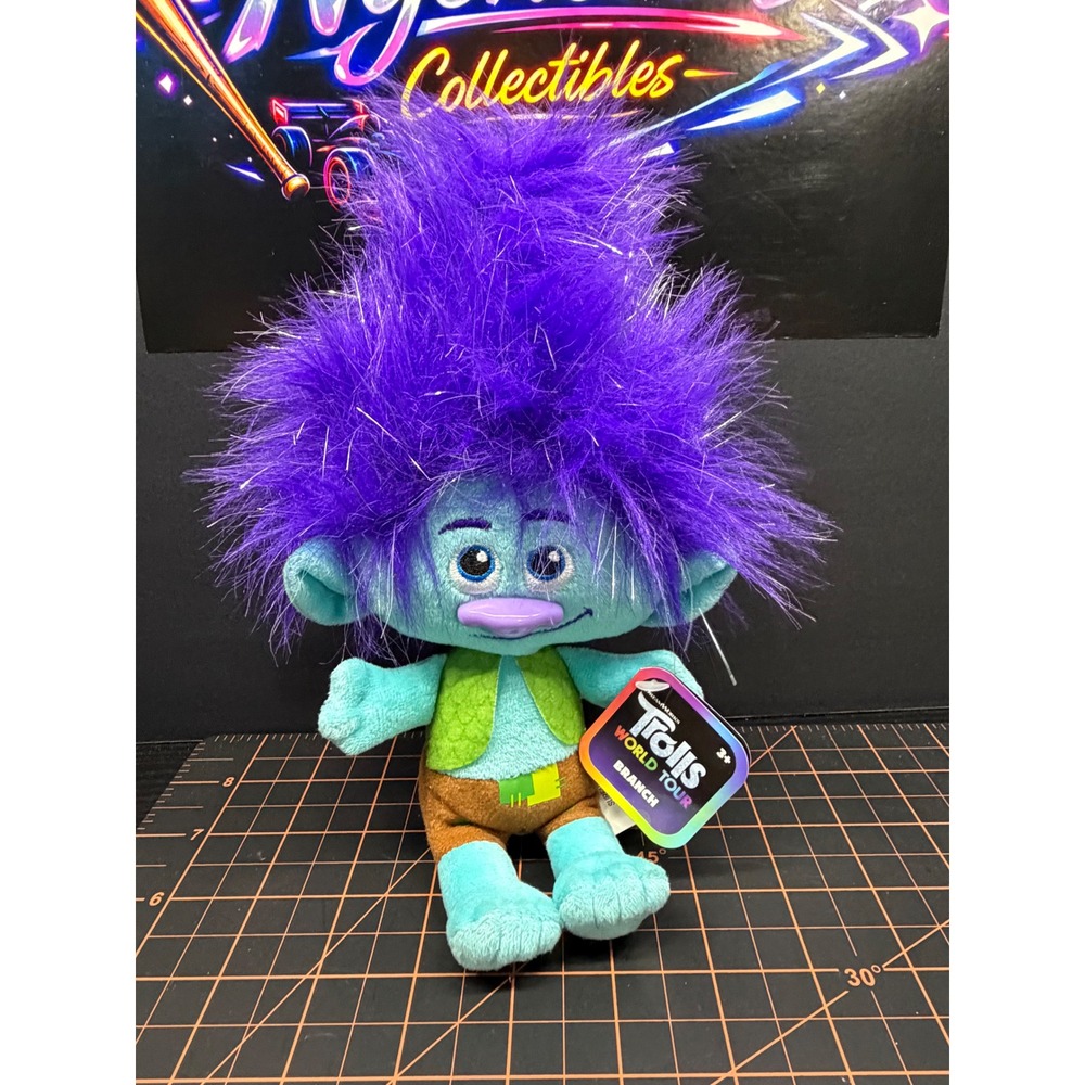 DreamWorks Trolls World Tour Branch Plush Teal Purple Tinsel Hair Toy 3089RH01